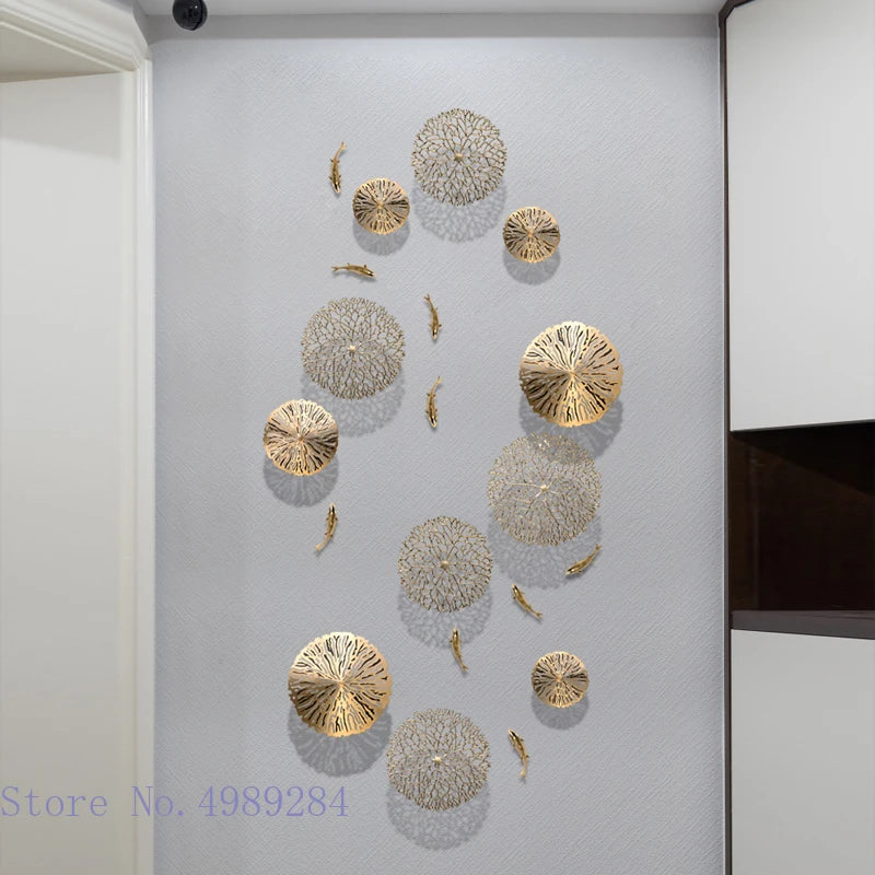 Afralia™ Metal Copper Lotus Leaf Fish Wall Hanging Home Decor