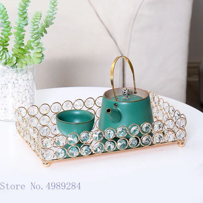 Afralia™ Crystal Glass Mirror Tray Cosmetic Jewelry Organizer Shelf Storage