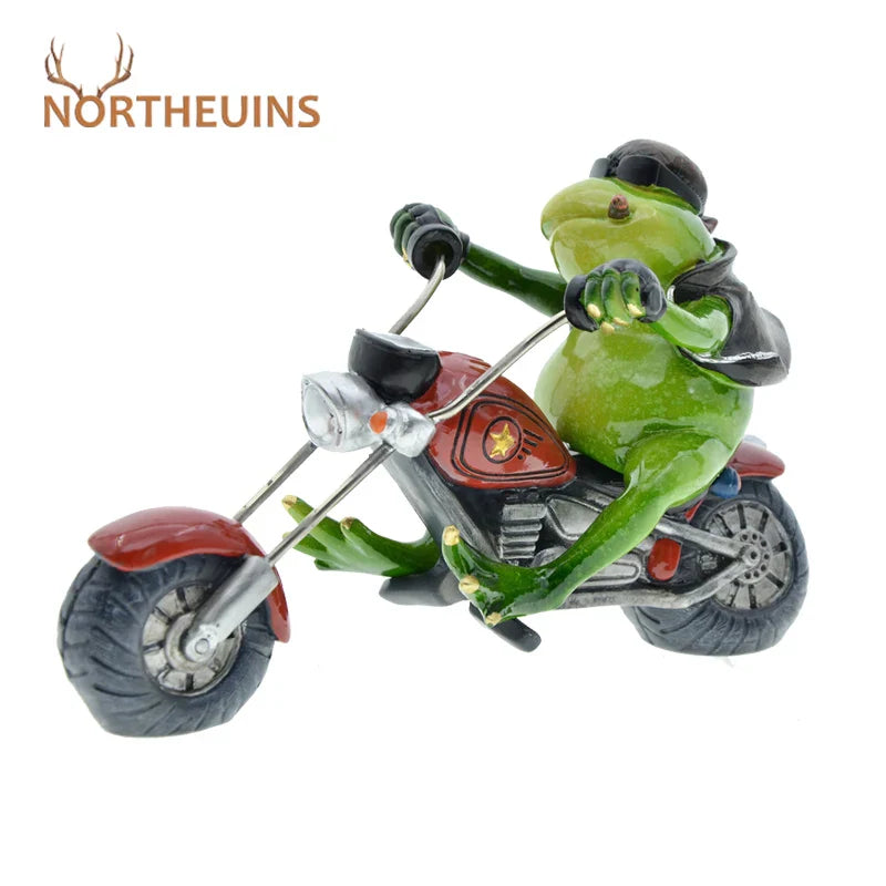 Afralia™ Cool Frog Resin Cowboy on Motorcycle Figurine | Modern Sculpture Desk Ornament