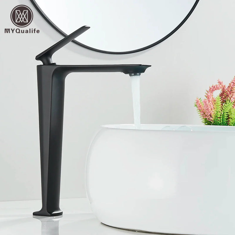 Afralia™ Black Tall Basin Brass Bathroom Sink Faucet Single Handle Deck Mounted