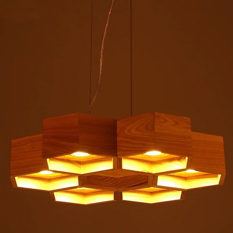 Afralia™ Nordic Beehive Chandelier: Solid Wood LED Decor for Dining Room & Bar