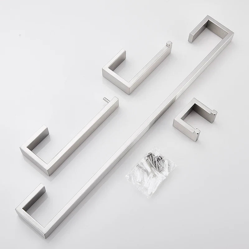 Afralia™ Brushed Bath Hardware Set: Robe Hook, Towel Bar, Shelf, Tissue Holder, Toothbrush Stand