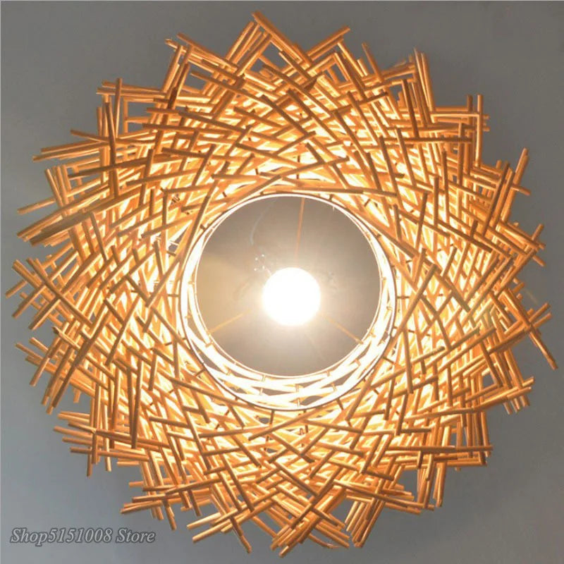 Afralia™ Rattan Wicker Bird Nest Pendant Lamp for Restaurant Cafe Living Room