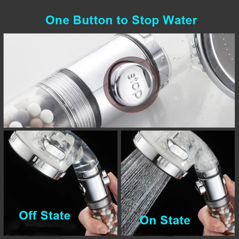 Afralia™ Filter Balls SPA Shower Head with Stop Button 3 Modes Adjustable Head