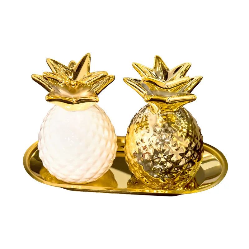 Afralia™ Luxury Pineapple Figurine Gold Black Home Office Decor Craft Gift
