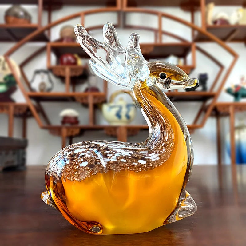 Afralia™ Handmade Crystal Sika Deer Figurine Blown Glass Animal Craft Home Decor