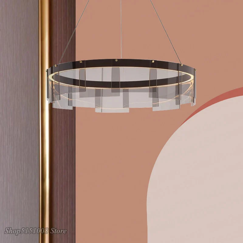 Afralia™ LED Glass Ring Pendant Lights: Modern Iron Art Hanging Lamps for Home Décor