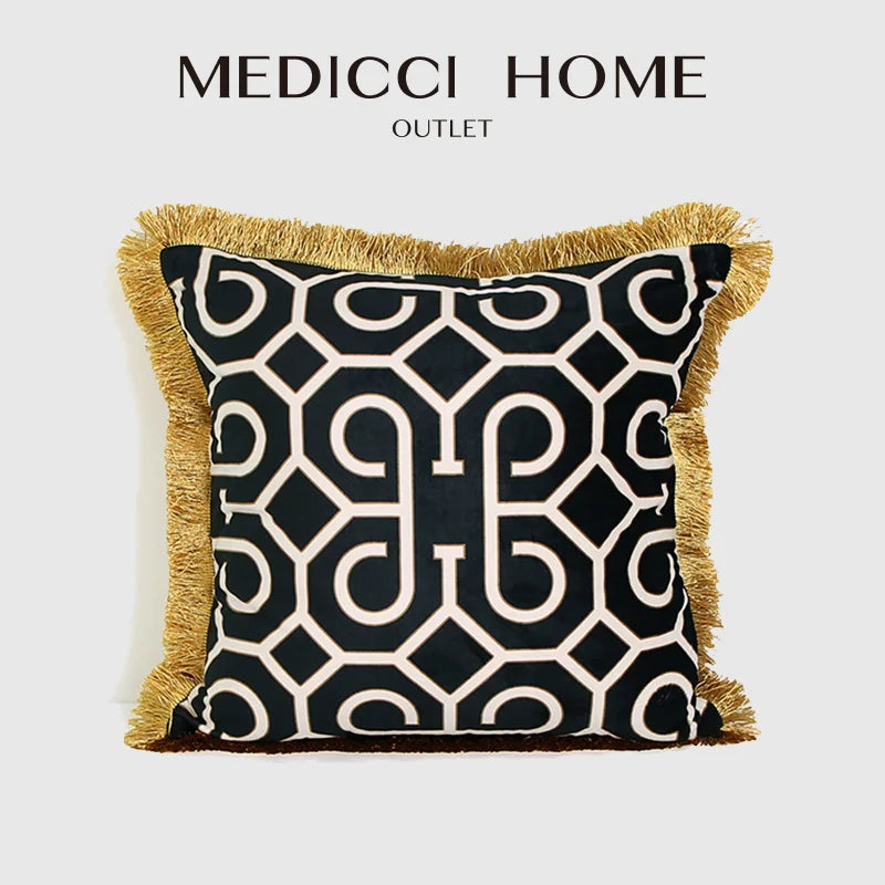 Afralia™ Geometric Fringed Lumbar Pillow Case, Luxe Sofa Pillow Cover 30x50cm