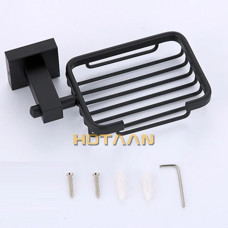 Afralia™ Matte Black Stainless Steel Bathroom Soap Dish and Basket Set
