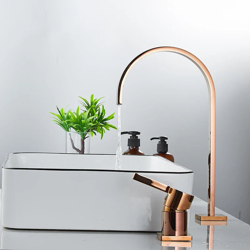 Afralia™ Rose Gold Basin Faucet with Long Pipe and 360° Rotation