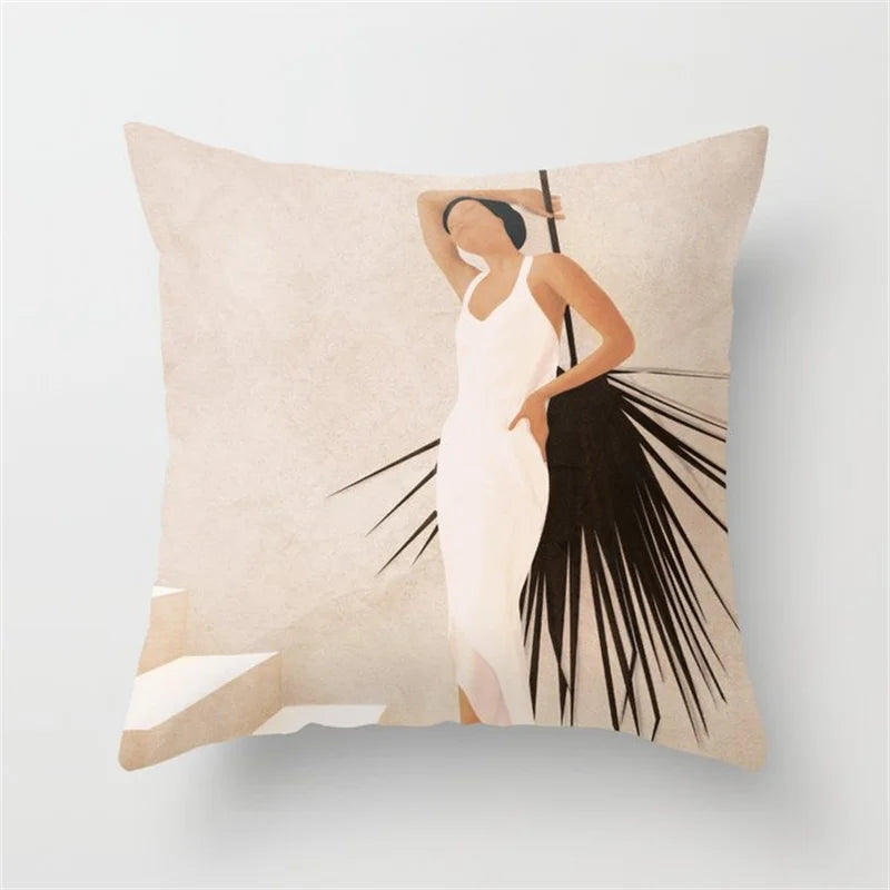 Afralia™ Simple Leaves Geometry Peach Skin Pillow Case for Home Decor