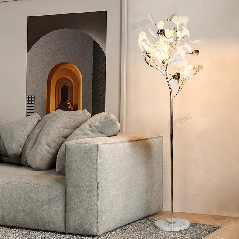 Afralia™ Ginkgo Leaf Floor Lamp for Living Room Bedroom Reading LED Floor Light