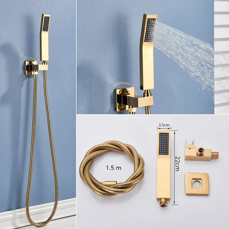 Afralia™ Gold Rainfall Shower Head Massage System Wall Mounted Bath Mixer Tap