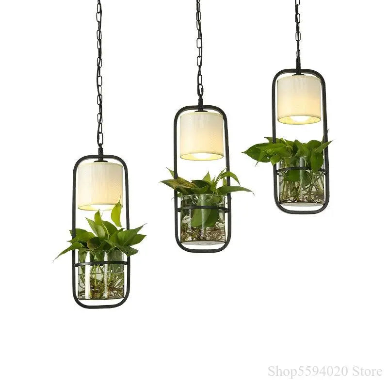 Afralia™ Modern Chinese Plant Pendant Light Black Industrial Hanging Lamp