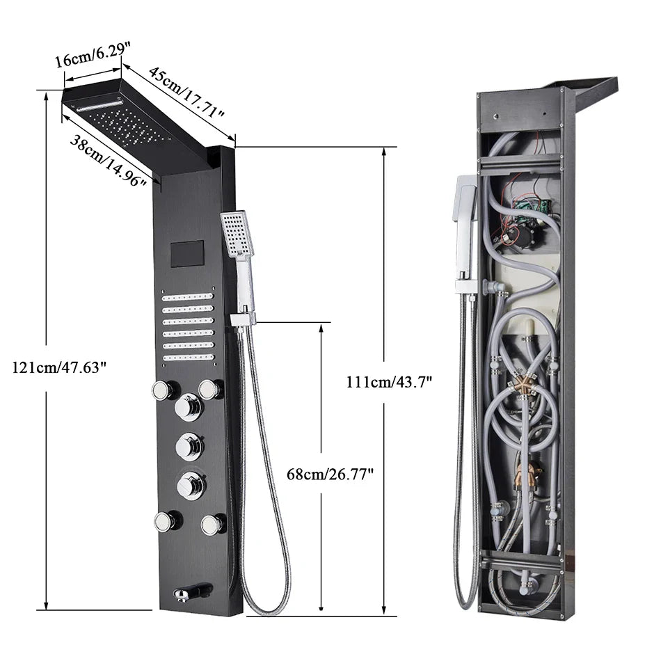 Afralia™ LED Shower Panel Column Bathtub Mixer Tap with Temperature Screen Massage.