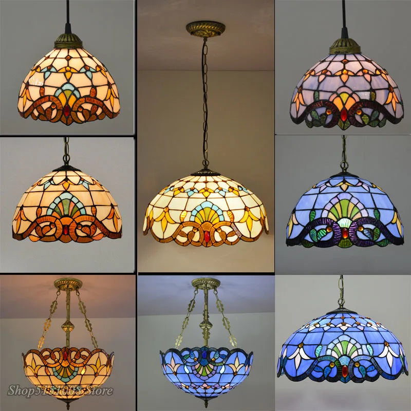 Afralia™ Baroque Tiffany Pendant Light Stained Glass Chandelier for Home Dining Room E27