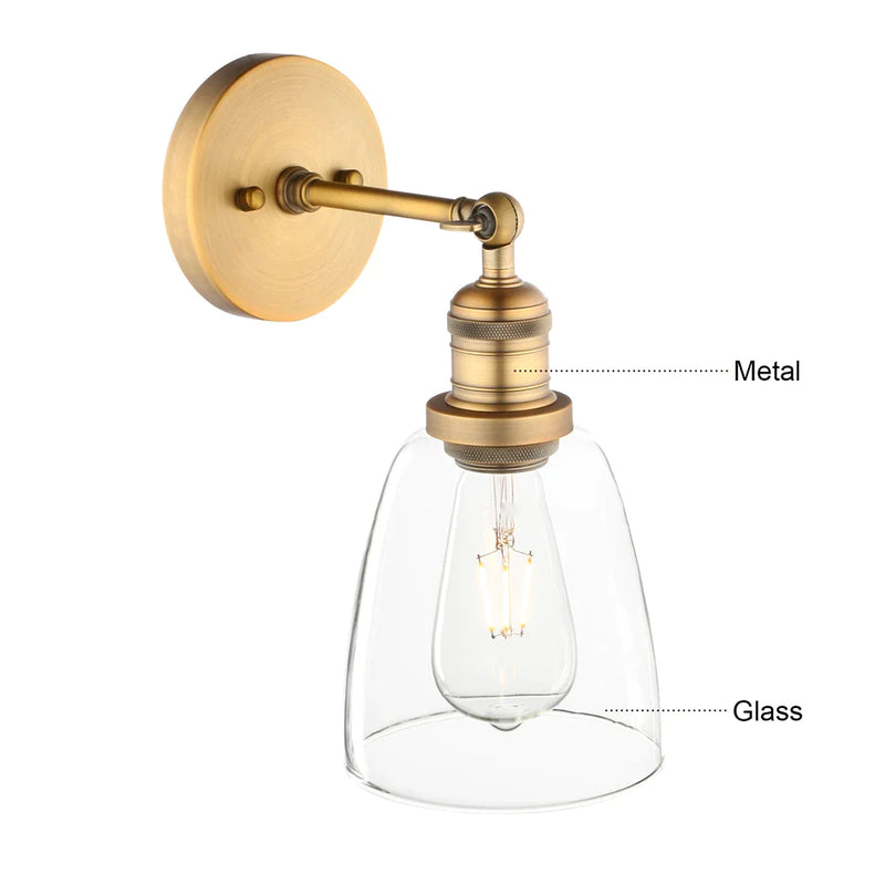 Afralia™ Oval Cone Glass Shade Industrial Vintage Single Sconce Wall Lamp