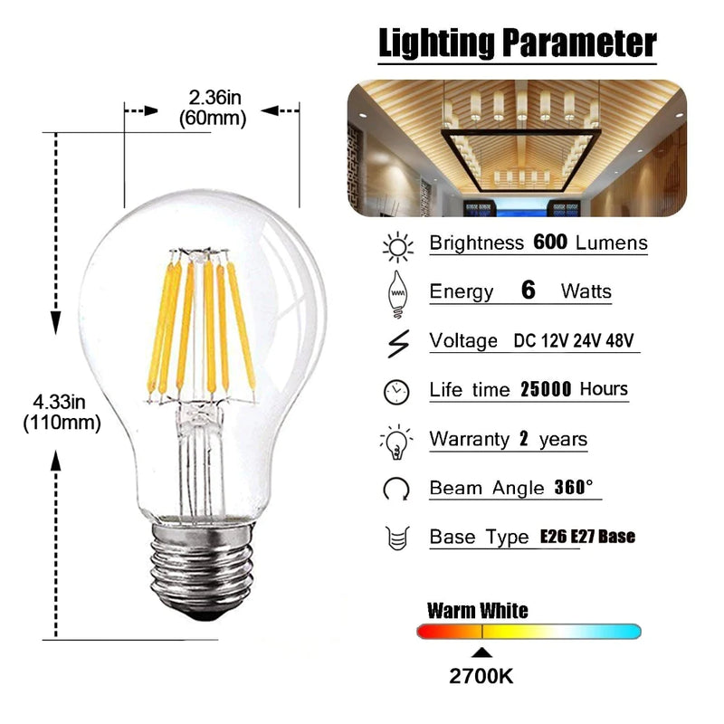 Afralia™ LED Filament Bulb A19 6W 4500K Daylight Warm White E26 E27