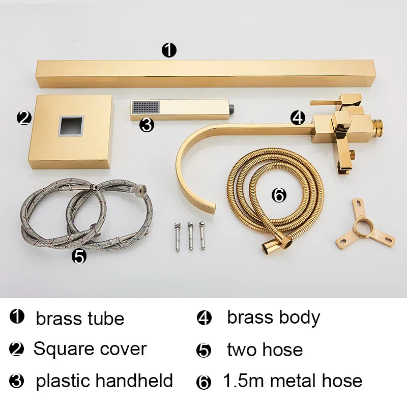 Afralia™ Gold Freestanding Bathtub Faucet with Handshower