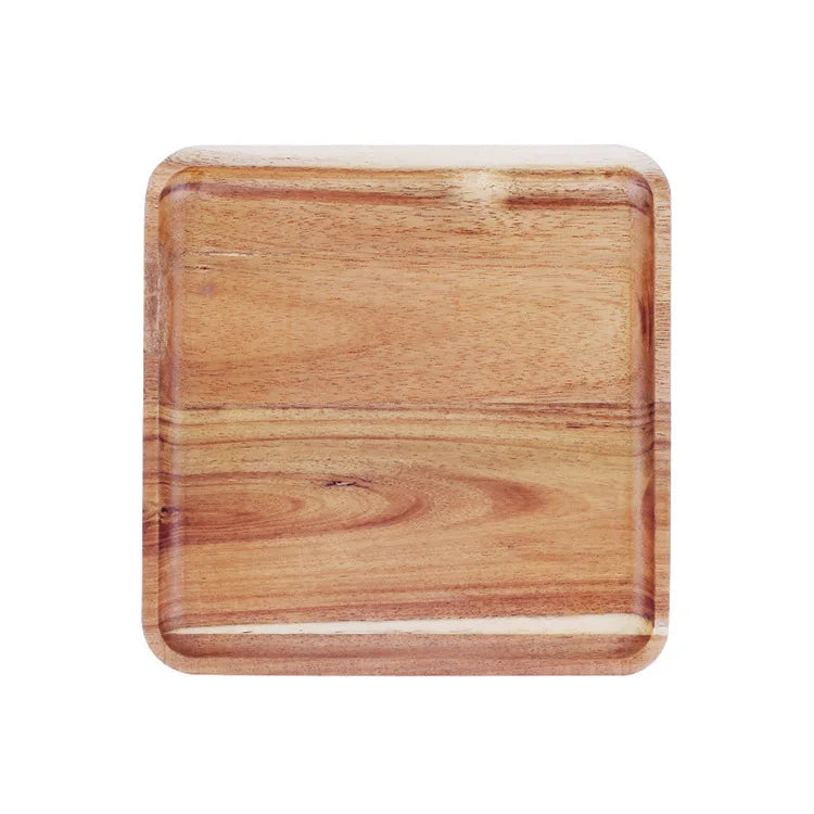 Afralia™ Acacia Wood Breakfast Tray - Rectangular Fruit Plate with Wooden Cutlery