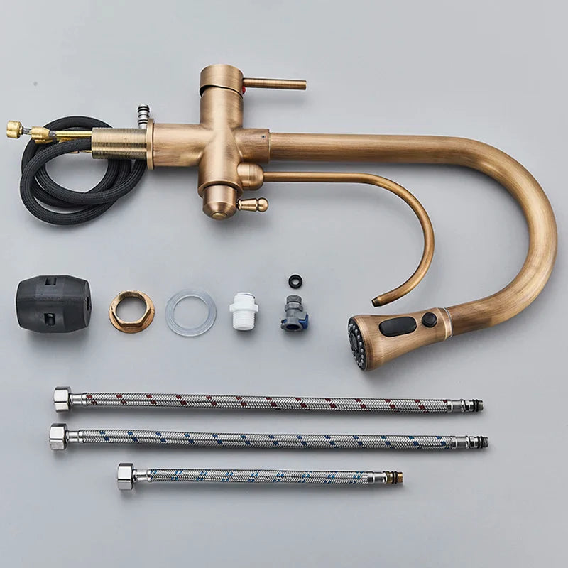 Afralia™ Brass Filter Kitchen Faucet with Rotatable Spout and Dual Handles