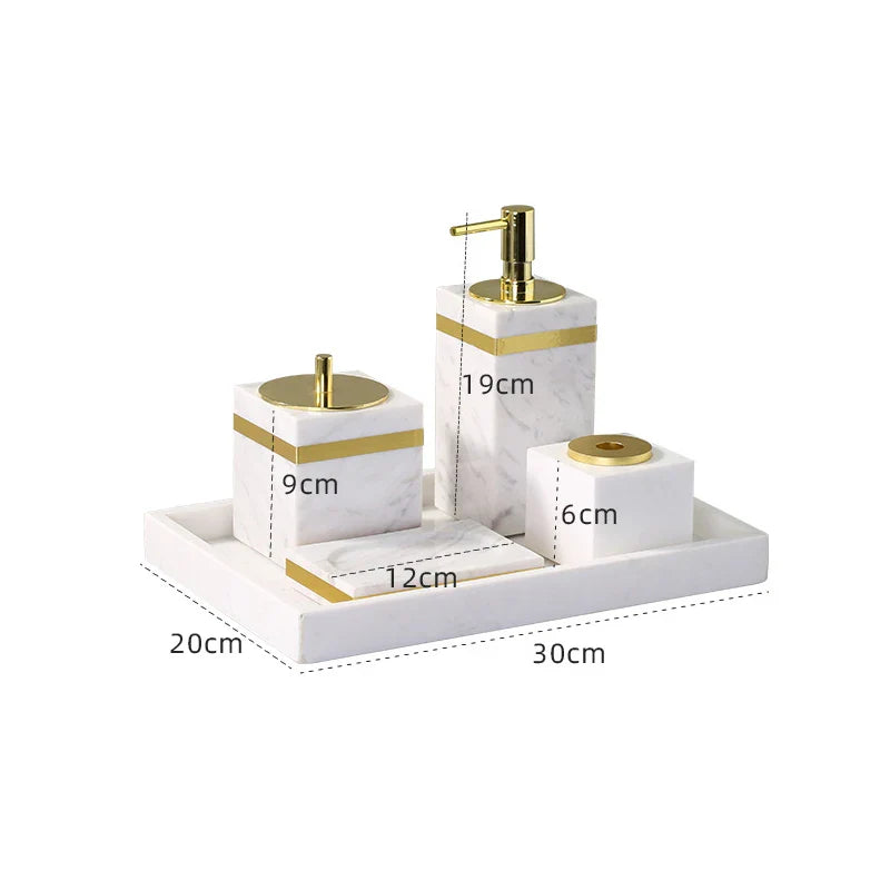 Afralia™ Volakas White Marble Bathroom Set Luxury Bath Accessories Gold Accents