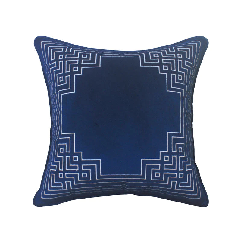 Afralia™ Blue Geometry Embroidery Cushion Cover Dutch Velvet Pillowcase Shell Gift