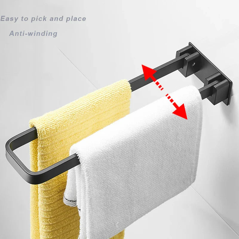 Afralia™ Black Aluminum Bathroom Towel Rack - Single Layer Wall Mounted Towel Bar