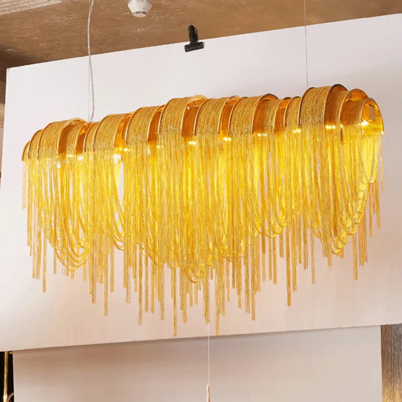 Afralia™ Tassel LED Chain Chandelier for Modern Living Room and Hotel Hanglamp Fixtures