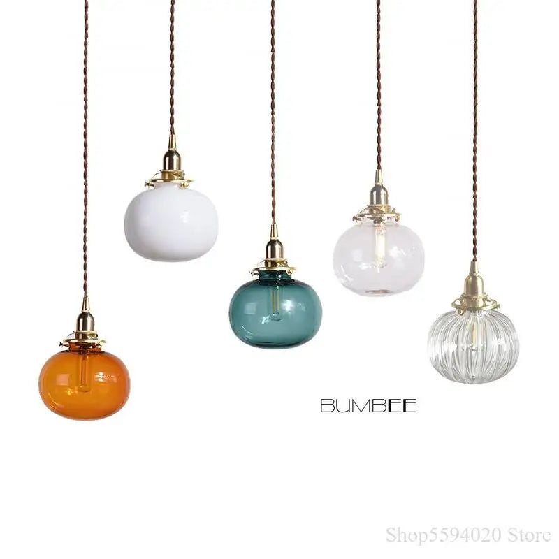 Afralia™ Brass Glass Pendant Chandelier, Retro Design, E27, Bedroom Bar Hanging Light