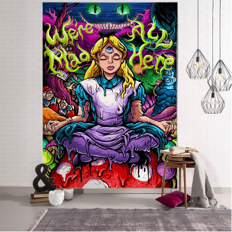 Afralia™ Anime Girl Tapestry Wall Hanging for Magic Science Fiction Bohemian Decor