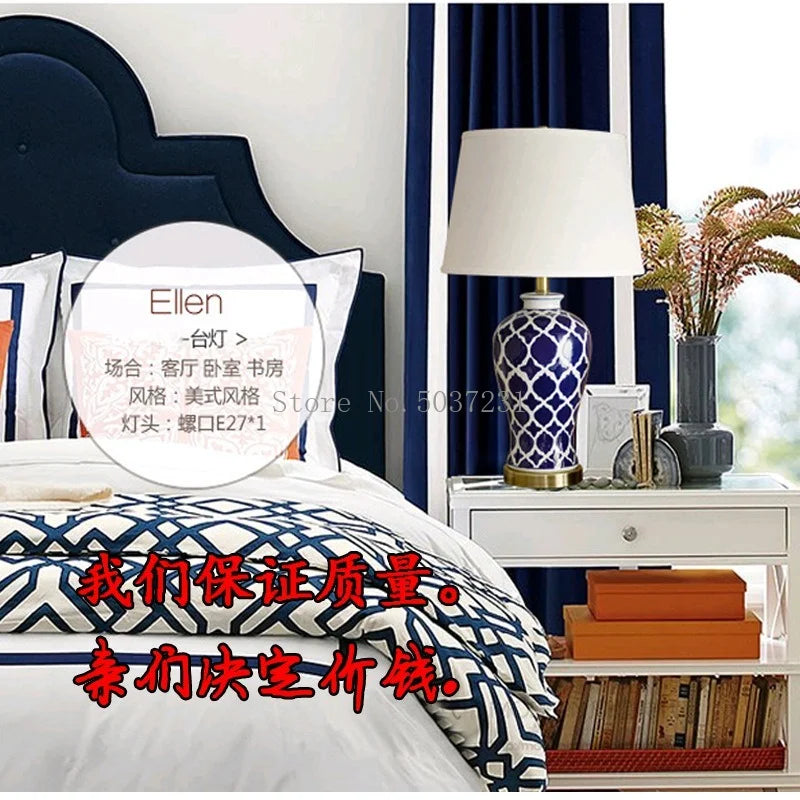Afralia™ Ceramic Blue Rural Table Lamp: Hand-painted Retro Bedside Light for Home Décor