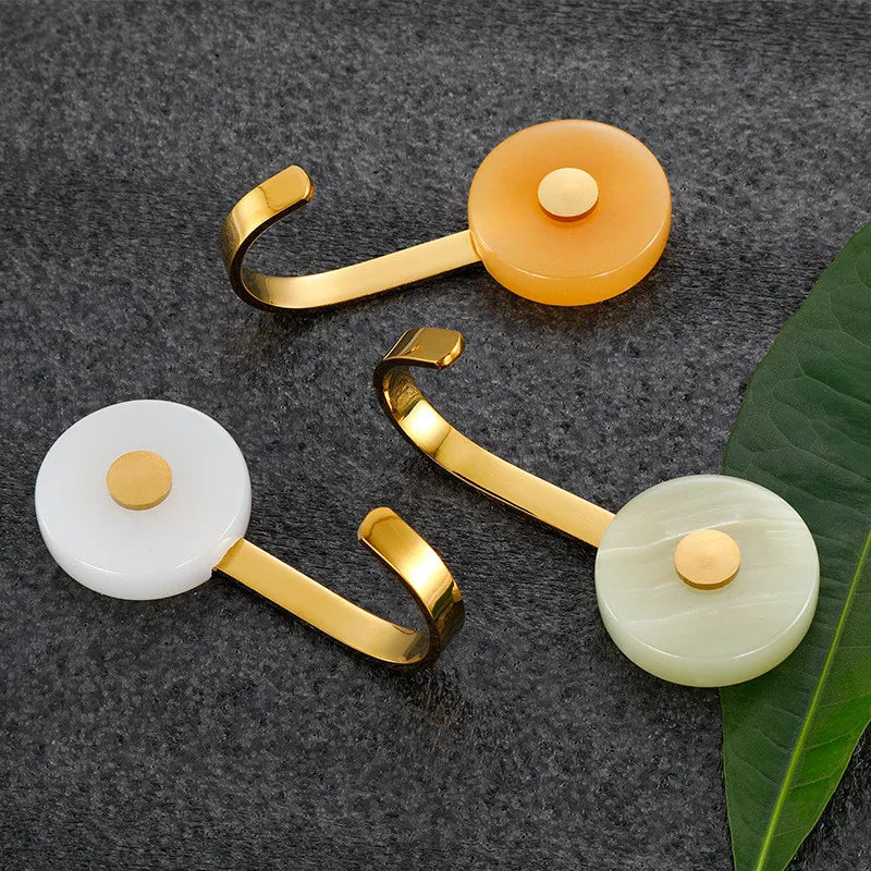 Afralia™ Marble and Brass Bathroom Robe Hook Gold Jade Key Hat Bag Hanger