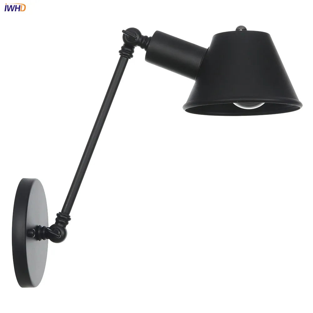 Afralia™ Black Swing Arm Wall Light Industrial Vintage Sconce, LED, Bedroom Loft Stair Lighting