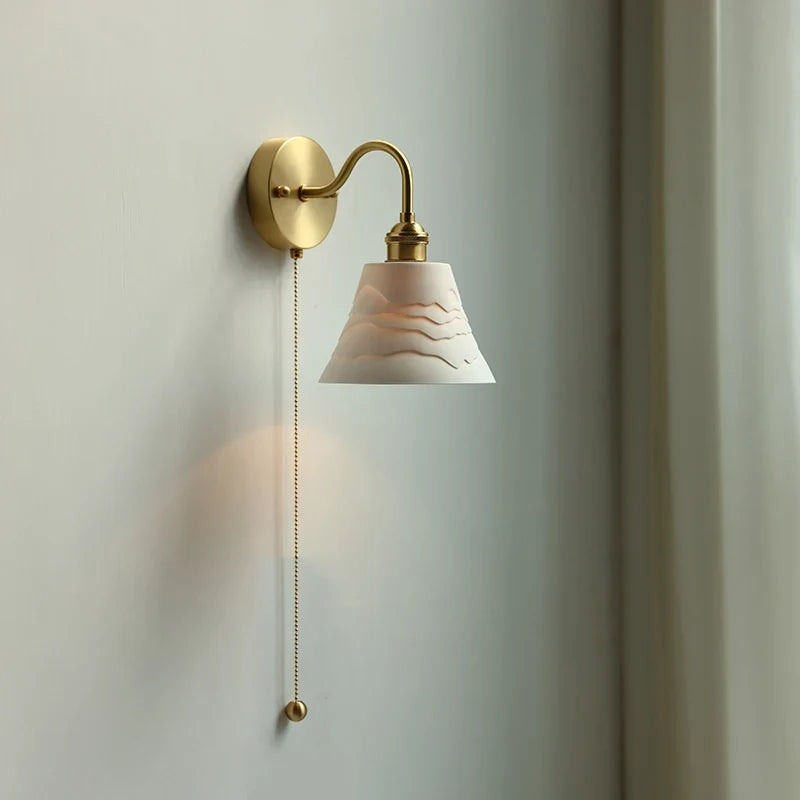 Afralia™ Glass LED Bathroom Mirror Light Pull Chain Copper Wall Sconce