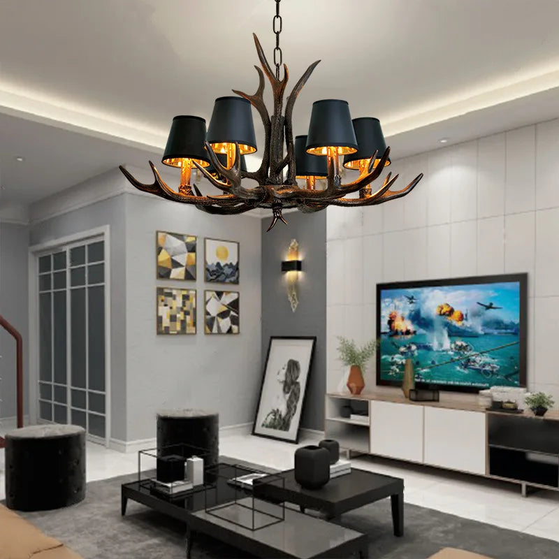 Afralia™ Retro Resin Antler Chandelier: Modern Vintage Rustic Lighting for Home Decor