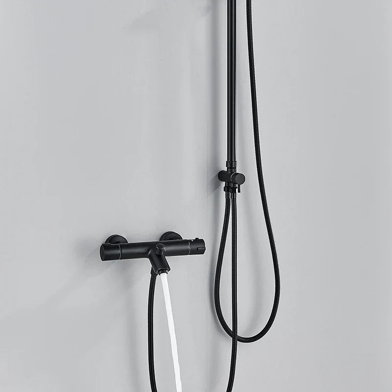 Afralia™ Black Thermostatic Shower Faucet Set Chrome Wall Mount Rainfall Mixer Tap