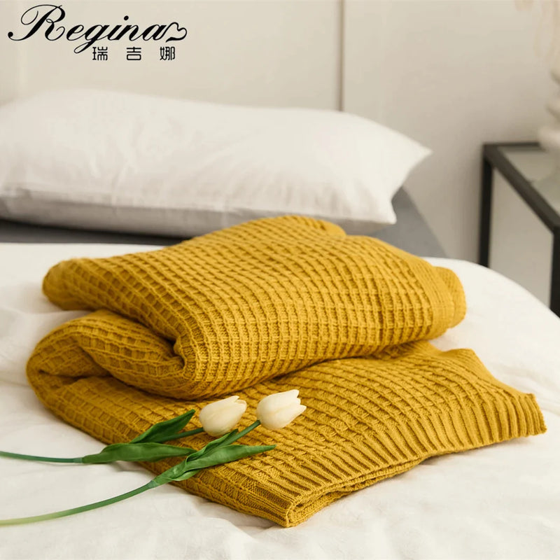 Afralia™ Plaid Waffle Knit Blanket - Cozy Travel Throw & Home Decor