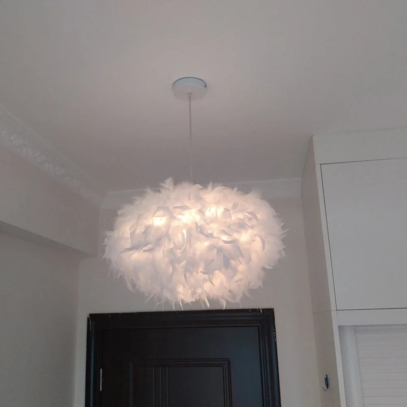 Afralia™ White Feather Pendant Light: Modern Fluffy Shade for Bedroom and Study Room