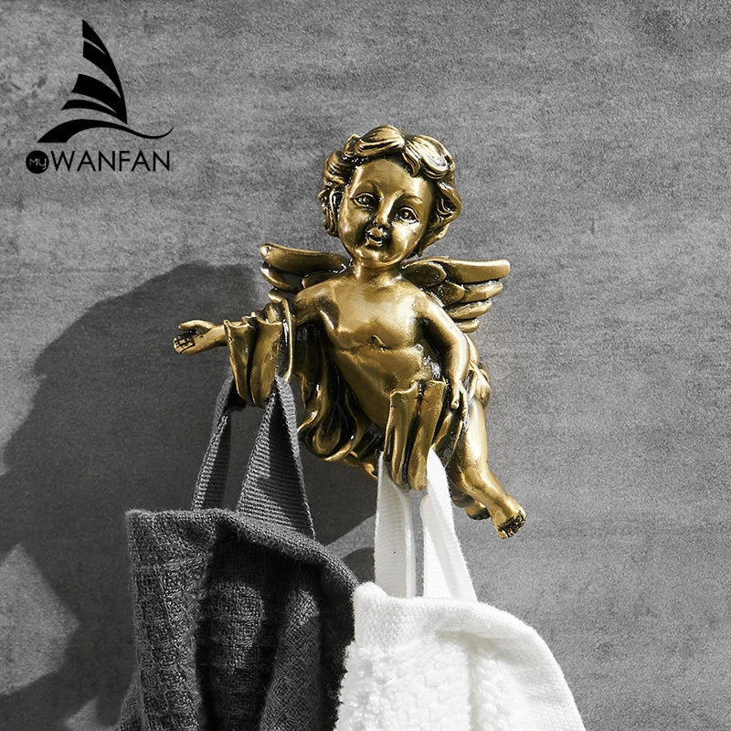 Afralia™ Angel Brass Towel Hook for Bathroom & Garage Wall Mounted