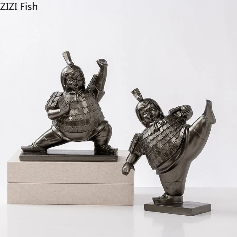 Afralia™ Retro Terracotta Fat Soldier Sculpture Abstract Figure Statue for Home Decor