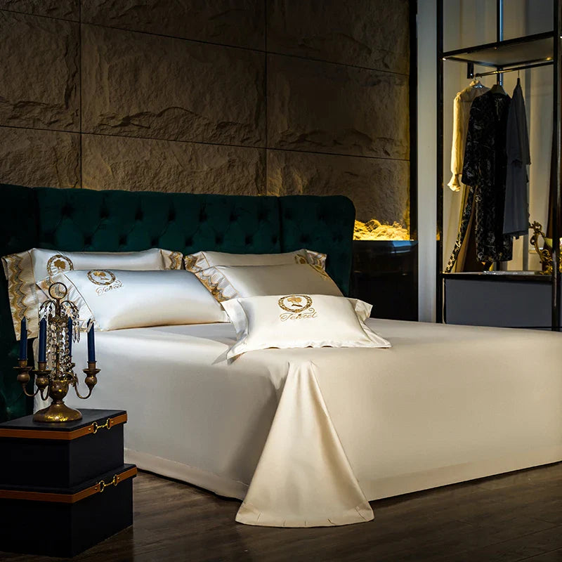 Luxury Brocade & Egyptian Cotton Embroidery Bedding Set by Afralia™ - Queen/King Size