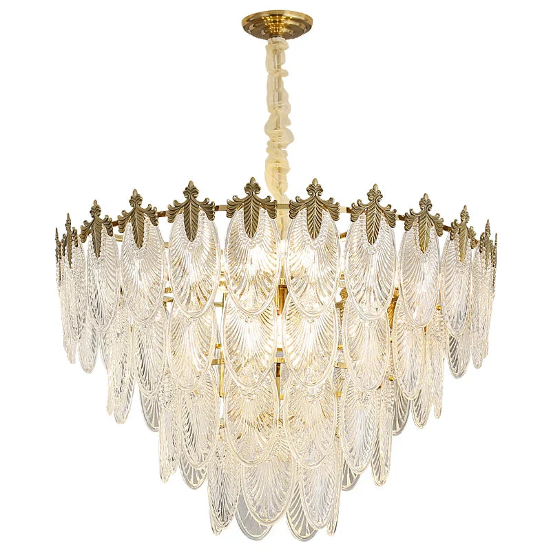 Afralia™ Round Glass Suspension Chandelier – Modern French Style Light Luxury for Living Room