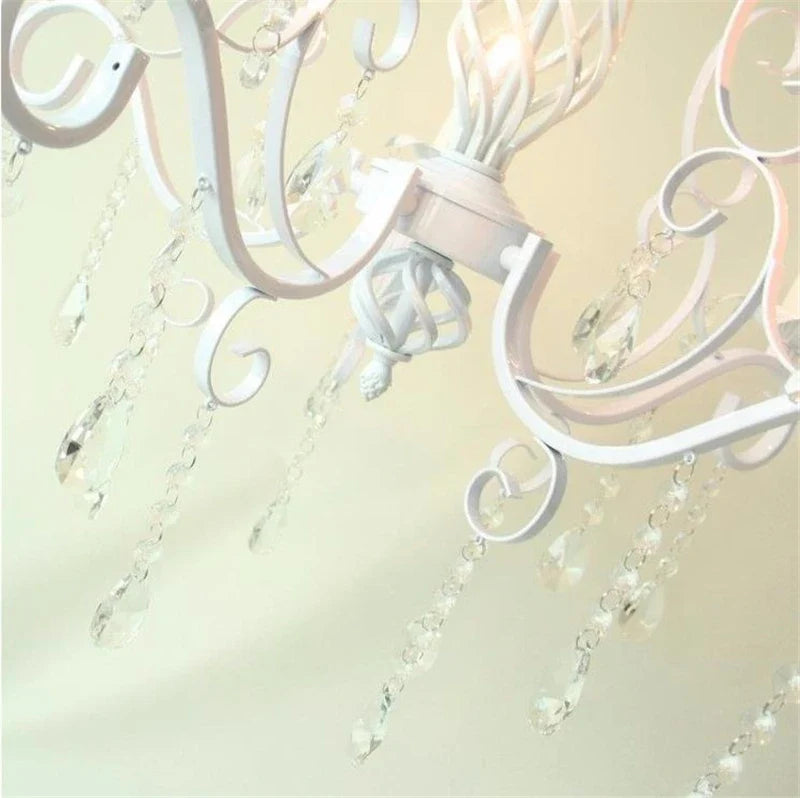 Afralia™ Vintage Wrought Iron Crystal Chandelier White Ceiling Lamp with E14 Candle Lights