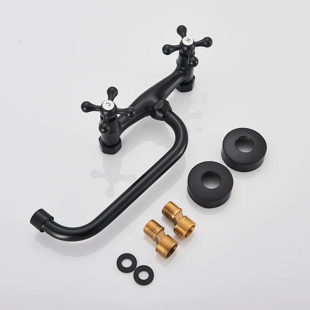 Afralia™ Black Kitchen Faucet Mixer Tap Swivel Spout Wall Mounted Hot Cold Water
