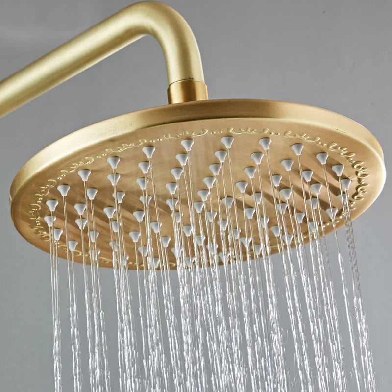 Afralia™ Brushed Gold Rainfall Shower Set Mixer Tap Tub Bathtub Faucet Brass