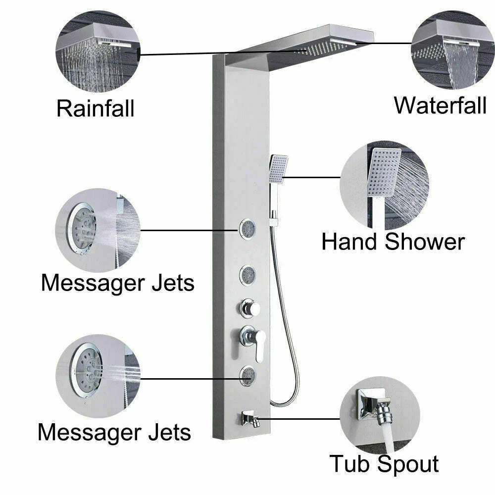 Afralia™ Rainfall Waterfall Shower Panel with Body Massage Jets for Wall Mount