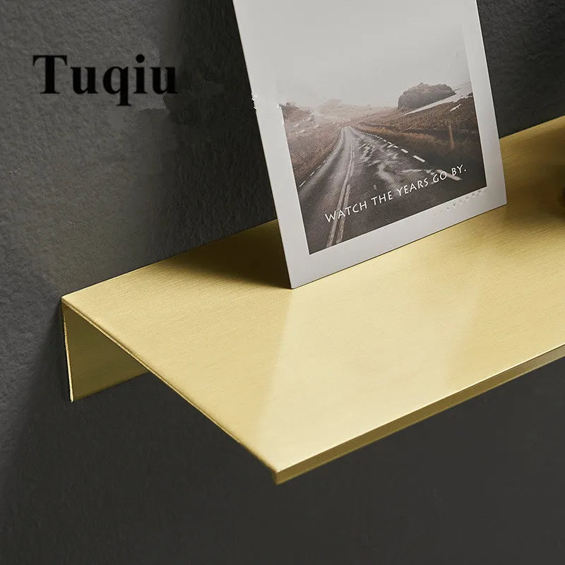 Afralia™ Brushed Gold Bathroom Shelf Wall Mounted Shampoo Holder Rack Aluminum Basket