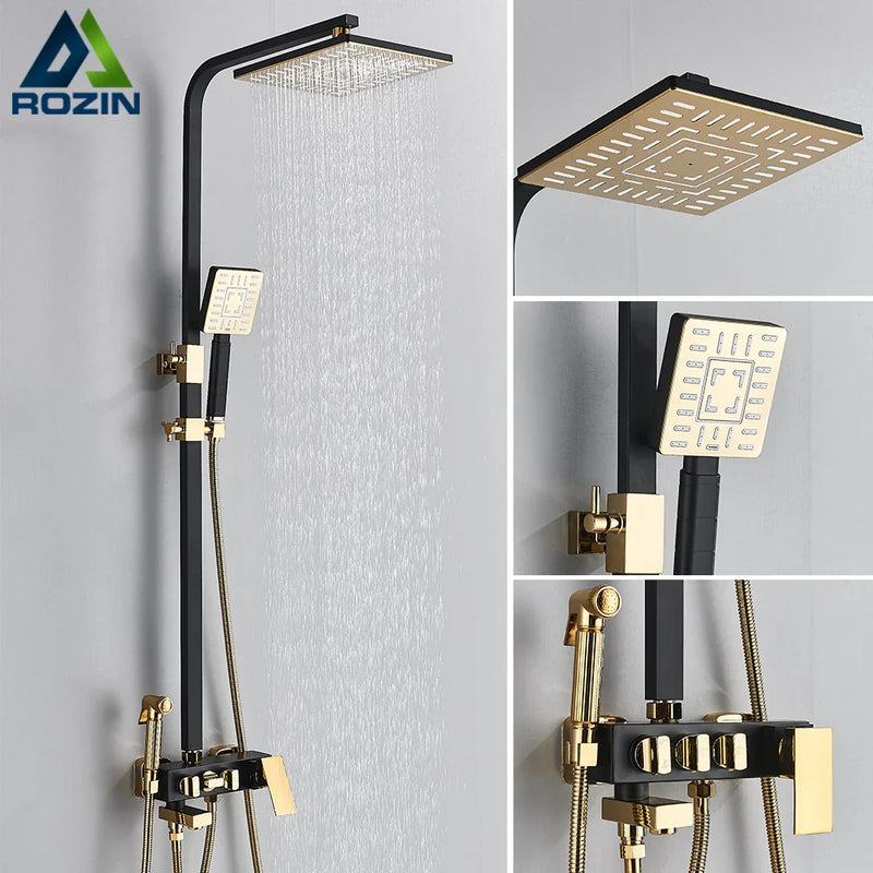 Afralia™ Black Gold Bidet Shower Faucet Set with Hand Shower Mixer Tap