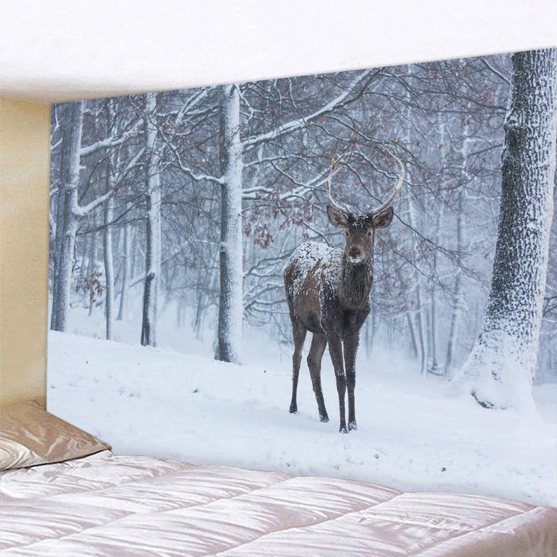 Afralia™ Christmas Snow Forest Tapestry: Bohemian Bedroom Wall Decoration